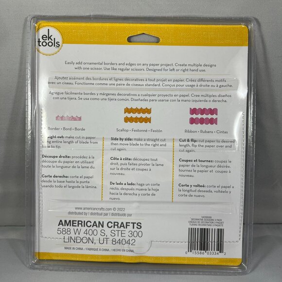 Ek Tools Decorative Scissors Set 3 Pc For Crafting & Scrapbooking Scallop Ribbon - Picture 2 of 3